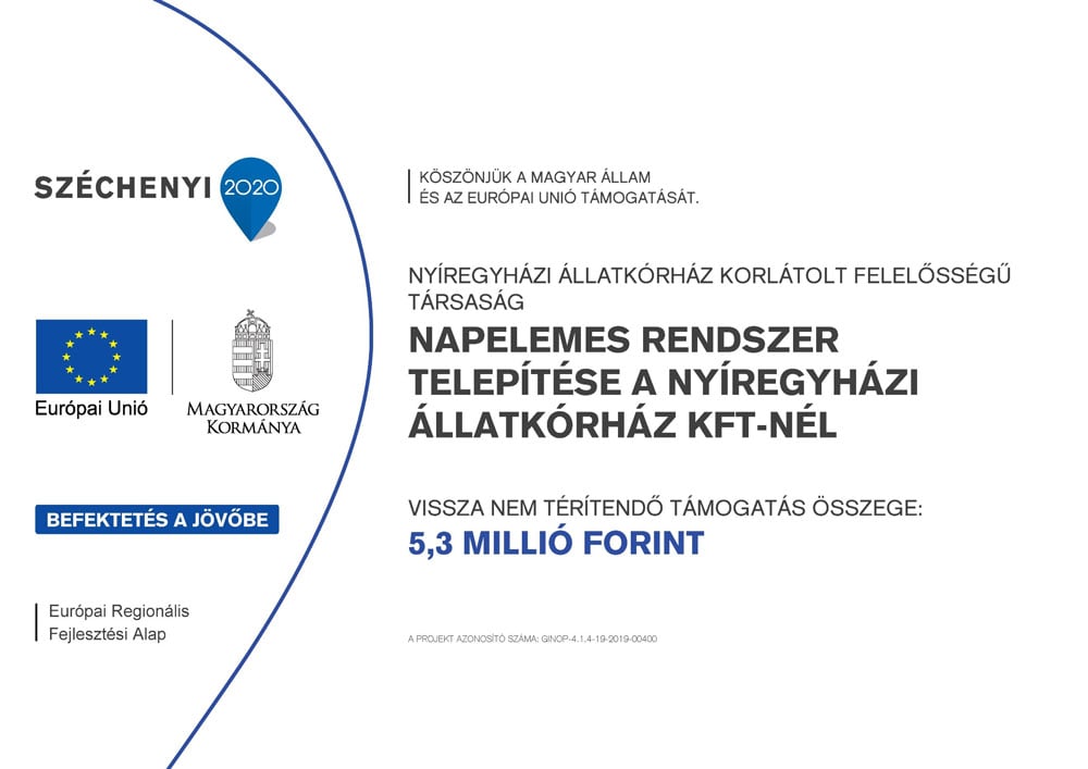 Napelemes rendszer telepítése a Nyíregyházi Állatkórház Kft-nél